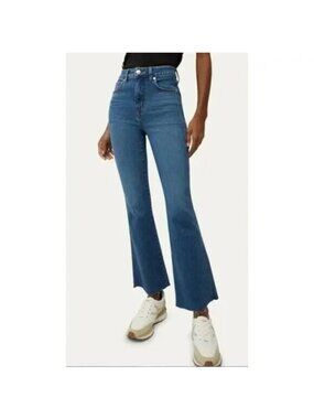 NWOT Veronica Beard Carson Ankle Flare High Rise Raw Hem Blue Jeans Size 28